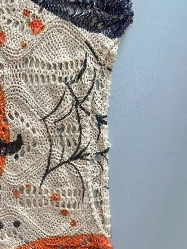 Women's Halloween Pumpkin Print Long Sleeve Knit Top