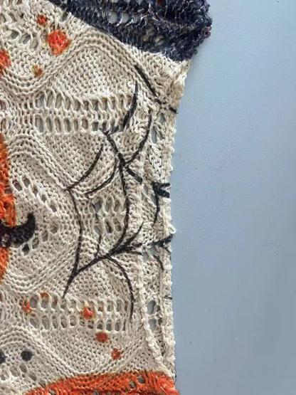 Women's Halloween Pumpkin Print Long Sleeve Knit Top