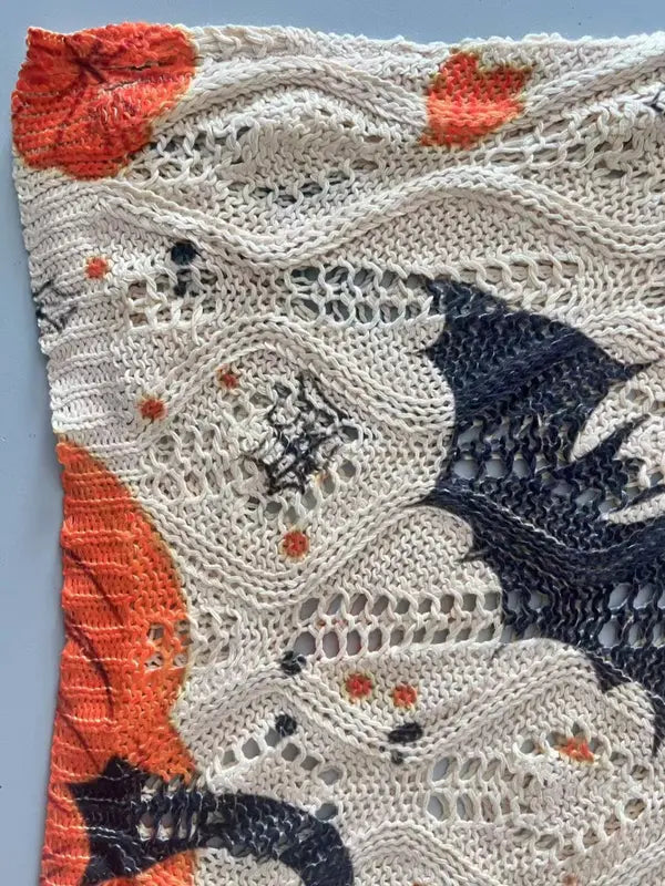 Women's Halloween Pumpkin Print Long Sleeve Knit Top