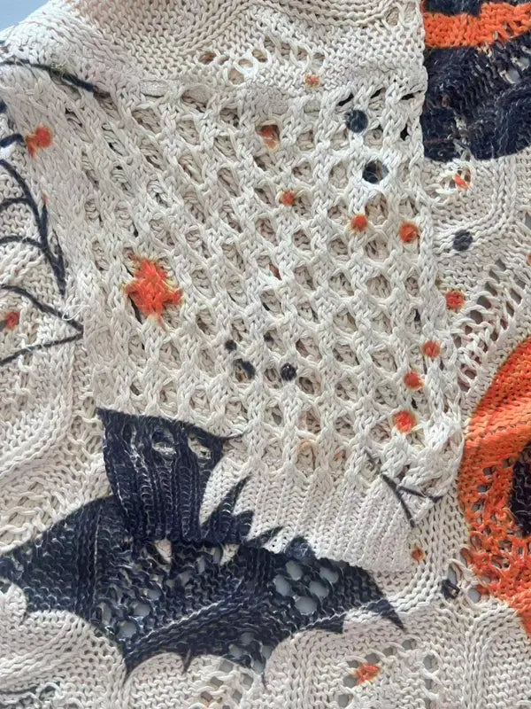 Women's Halloween Pumpkin Print Long Sleeve Knit Top