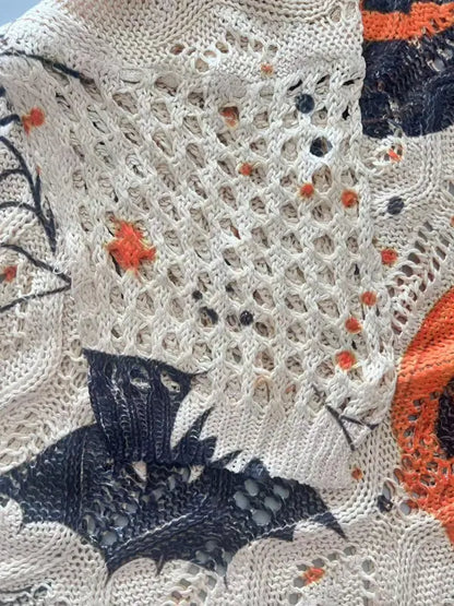 Women's Halloween Pumpkin Print Long Sleeve Knit Top