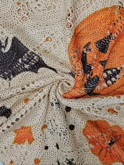 Women's Halloween Pumpkin Print Long Sleeve Knit Top
