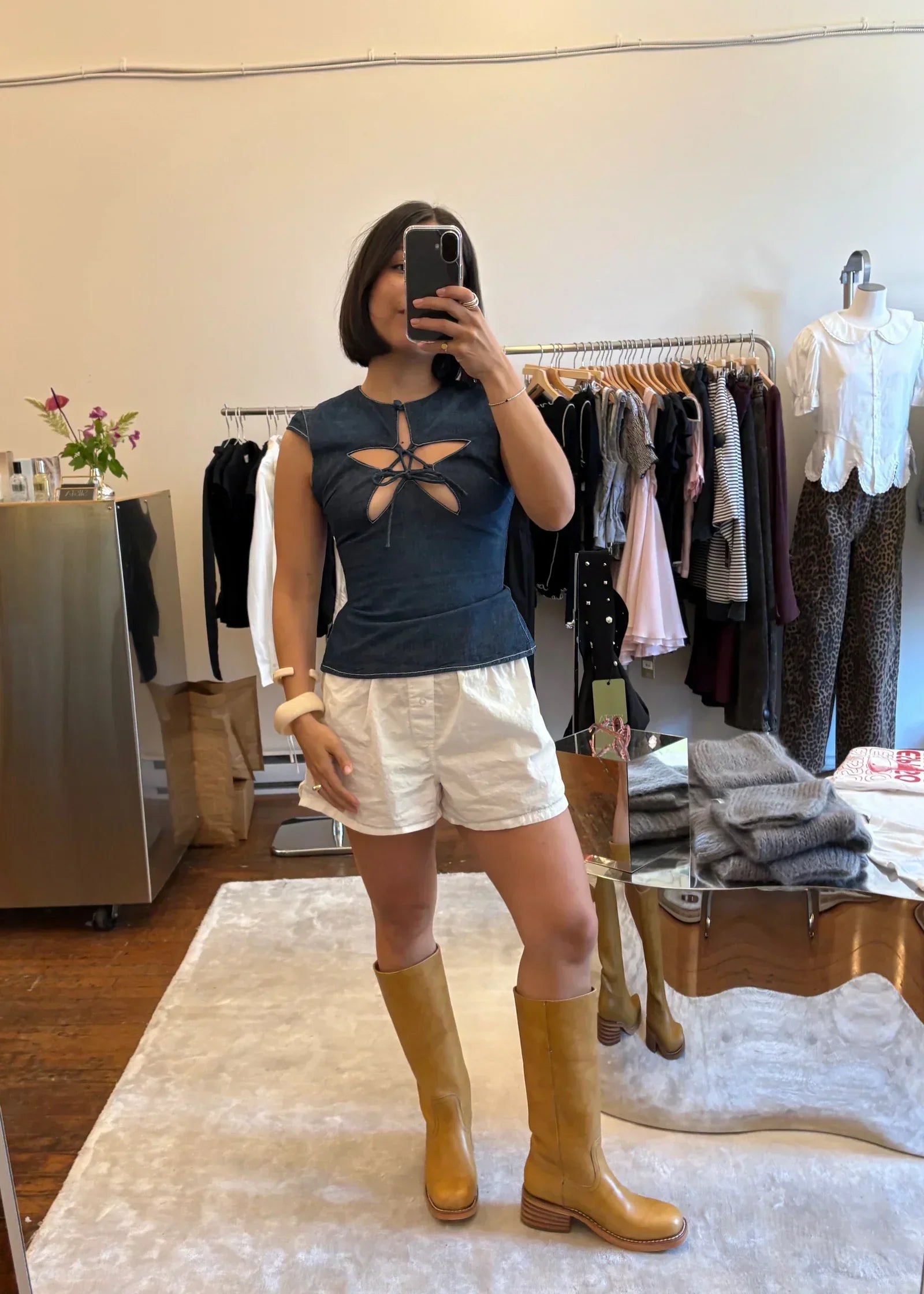 Starlight Denim Cutout Top